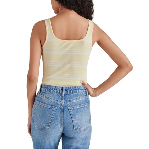 Steve Madden Ribbed Stripe Bodysuit Vanilla Yellow Knit Tank Top Medium NWT - Picture 2 of 9